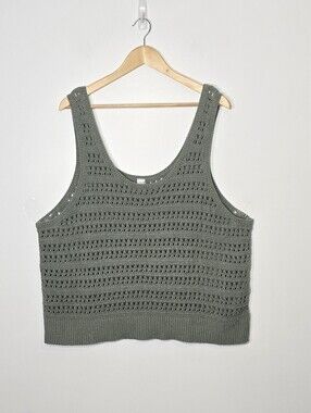 Old Navy Olive 100% Cotton Crocheted Crop Tank Top Breathable Plus Size 3X